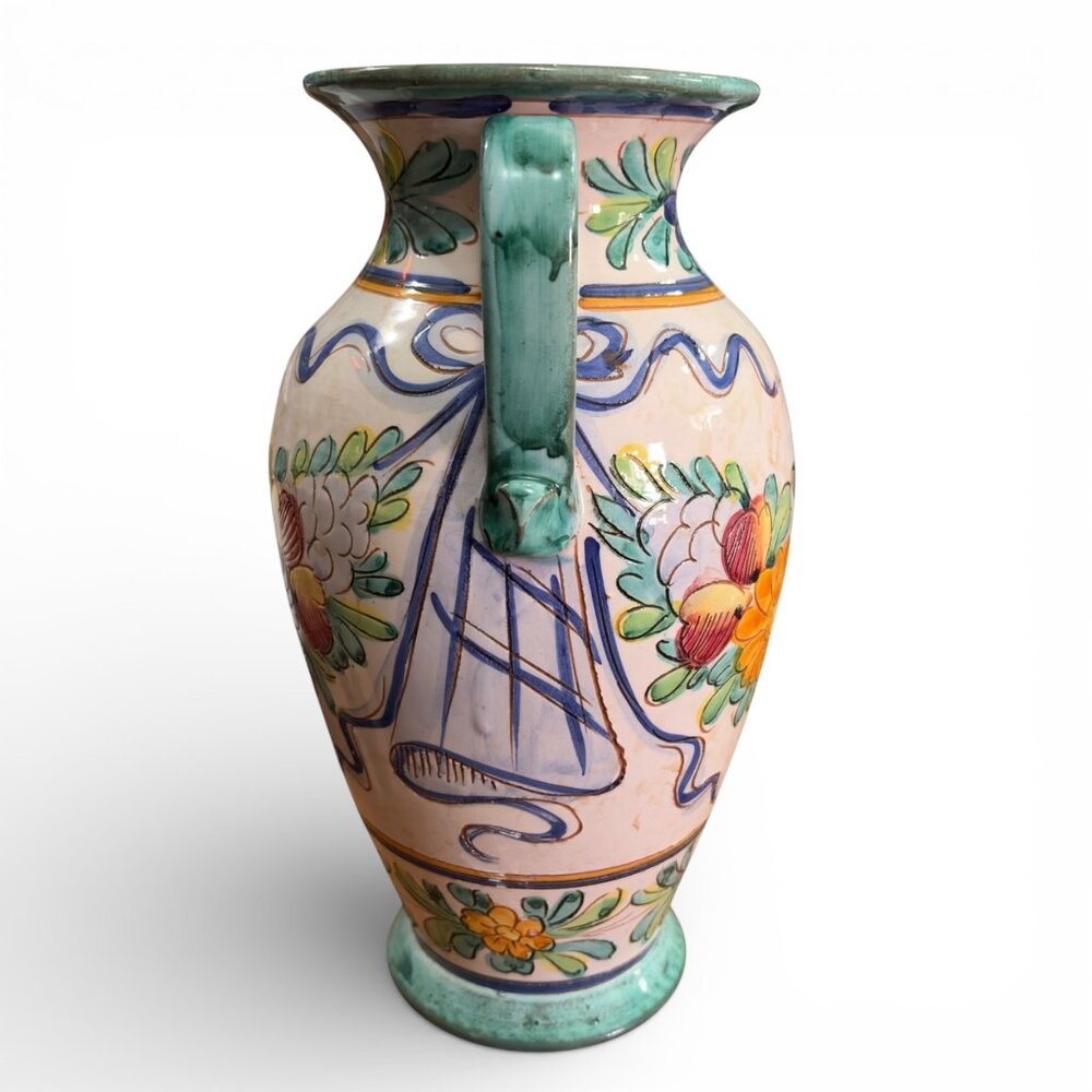 Vintage‎ Hand Painted Ceramic Vase Floral Majolica Art Pottery Decorative Urn - Picture 4 of 12